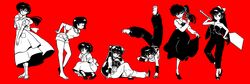  6+girls braid closed_eyes kunou_kodachi kuonji_ukyou long_hair multiple_girls pants ponytail ranma-chan ranma_1/2 red_background rule_63 saotome_ranma shampoo_(ranma_1/2) shorts siblings simple_background single_braid sisters sitting skirt smile spatula tagme tendou_akane tendou_kasumi tendou_nabiki wantan-orz wink 