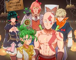  athena_(saint_seiya) bald black_dress black_hair blush bob_cut bodypaint breasts character_request commentary copyright_request cosplay crossover curly_hair cyborg doki_doki_literature_club dragon_ball dress english_commentary facepaint flipped_hair fubuki_(one-punch_man) garou_(one-punch_man) genos god_of_war green_eyes green_hair highres king_(one-punch_man) kratos_(god_of_war) kratos_(god_of_war)_(cosplay) large_breasts lattochan long_sleeves looking_at_viewer navel one-punch_man pear-shaped_figure petite saint_seiya saitama_(one-punch_man) short_hair small_breasts tatsumaki thighs 