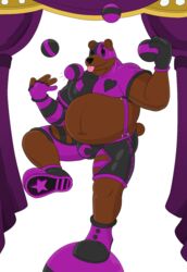  alpha_channel anthro ball bear belly belt carnival_(disambiguation) clothed clothing clown conditional_dnp fur hair heart_symbol hi_res juggling male mammal muscular muscular_anthro muscular_male notkastar shapes simple_background slightly_chubby slightly_chubby_male smile solo text tongue tongue_out 