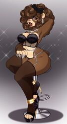  2022 5_fingers anthro bear breasts brown_eyes brown_hair clothed clothing digital_media_(artwork) ear_piercing eyebrows eyelashes feet female fingers hair hi_res lips mammal nitricacid piercing solo toes truffles_bonbon 