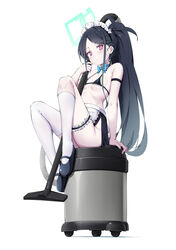  &lt;key&gt;_(blue_archive) absurdres apron aris_(blue_archive) aris_(maid)_(blue_archive) arm_behind_back arm_strap arm_support ass asymmetrical_legwear black_hair black_skirt blue_archive blush bra breasts bridal_garter expressionless female frilled_bra frills full_body halo hand_up highres holding_vacuum_cleaner kneehighs knees_apart_feet_together knees_up komasi legs long_hair looking_at_viewer maid_headdress miniskirt no_panties no_shirt pale_skin parted_lips pink_eyes ponytail side_slit sideless_outfit single_kneehigh single_sock single_thighhigh sitting sitting_on_object skirt small_breasts socks solo thighhighs thighs underwear uneven_legwear upskirt vacuum_cleaner very_long_hair white_apron 