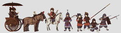  6+girls animal armor arrow_(projectile) black_hair bow bow_(weapon) brown_hair chariot china chinese_armor chinese_clothes chinese_commentary chinese_empire commentary_request crossbow fangdan_runiu full_armor hair_over_one_eye han_dynasty hat helmet highres holding holding_bow_(ornament) holding_bow_(weapon) holding_crossbow holding_polearm holding_shield holding_sword holding_weapon horse ji_(weapon) jian_(weapon) lamellar_armor multiple_girls original over_shoulder parasol polearm qin_dynasty quiver riding sheath sheathed shield spear sword umbrella weapon weapon_over_shoulder white_horse white_legwear yellow_eyes 