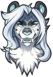  anthro bared_teeth blue_mouth callmedarky extinct fangs felid feline female front_facing hair headshot_portrait hi_res leopard_spots long_hair looking_at_viewer mammal nikita_(asf) pantherine portrait prehistoric_species saber-toothed_tiger sabertooth_(anatomy) snow_leopard solo spots teeth 