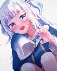  bad_id bad_pixiv_id blue_eyes blue_nails female gawr_gura gawr_gura_(1st_costume) hair_ornament hairpin highres hololive hololive_english hood hoodie mozukusupiyo nail_polish open_mouth sharp_teeth sleeves_past_fingers sleeves_past_wrists smile solo teeth virtual_youtuber 