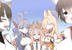  6+girls :d ako_(blue_archive) animal_ears aqua_eyes black_eyes black_hair blonde_hair blue_archive blue_eyes blue_hair blush breasts broken_horn dark-skinned_female dark_skin empty_eyes eyeliner hair_over_one_eye hairband halo highres hitotose_rin horns japanese_clothes kaho_(blue_archive) looking_at_viewer makeup miko mole mole_under_mouth momoka_(blue_archive) multiple_girls necktie niya_(blue_archive) open_mouth pink_hair school_uniform seia_(blue_archive) serafuku sharp_teeth sideboob sideless_shirt smile squeans sumomo_(blue_archive) teeth tsubaki_(blue_archive) yawning yellow_eyes 