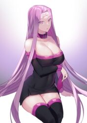  bad_id bad_pixiv_id bare_shoulders black_dress black_sleeves black_thighhighs breasts cleavage collar collarbone commentary_request detached_sleeves dress facial_mark fate/stay_night fate_(series) female forehead forehead_mark large_breasts lips long_hair looking_at_viewer medusa_(fate) medusa_(rider)_(fate) parted_lips pink_eyes pink_hair pink_lips sentaku_nori short_dress sitting solo straight_hair strapless strapless_dress thighhighs tube_dress unworn_blindfold very_long_hair 