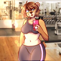  1:1 anthro bear breasts daal_puma female gym katya_(pistolpete) mammal public selfie solo workout_clothing 