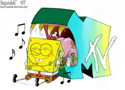  2007 anthro apple_inc. bottomwear buckteeth clothed clothing earbuds electronics footwear freckles headphones impending_doom ipod letter_creature male marine monster mtv music musical_note necktie nickelodeon on_model pants portable_music_player sea_sponge shirt shoes simple_background smile socks solo sponge spongebob_squarepants spongebob_squarepants_(character) stepanda teeth topwear white_background yellow_body yellow_skin 