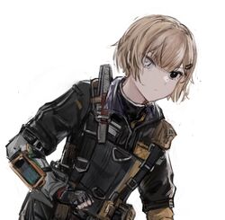  bad_id bad_pixiv_id black_eyes commentary_request female girls&#039;_frontline hair_ornament hairclip heterochromia highres light_brown_hair looking_at_viewer mg338_(girls&#039;_frontline) qiujiao short_hair solo tactical_clothes upper_body white_background white_eyes 