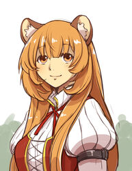  2020 animal_humanoid bust_portrait canid canid_humanoid canine canine_humanoid clothed clothing female front_view hair humanoid long_hair looking_at_viewer mammal mammal_humanoid orange_eyes orange_hair portrait raphtalia setouchi_kurage shirt smile solo tanuki_humanoid the_rising_of_the_shield_hero topwear vest 