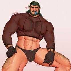  1boy abs alternate_costume alternate_pectoral_size animal_ears arm_hair bad_id bad_twitter_id bara beard black_gloves black_male_underwear blush briefs bulge cat_boy cat_ears chest_hair commentary condom condom_in_mouth condom_wrapper covered_nipples english_commentary facial_hair feet_out_of_frame fire_emblem fire_emblem:_path_of_radiance giffca_(fire_emblem) gloves green_hair hairy heart highres inactive_account joonbean large_pectorals looking_at_viewer male_focus male_underwear mature_male medium_hair moustache mouth_hold muscular muscular_male navel navel_hair old old_man pectorals scar scar_on_face scar_on_nose scar_on_stomach see-through see-through_shirt shirt sideburns sitting smile solo spread_legs stomach thick_eyebrows thick_thighs thighs underwear 