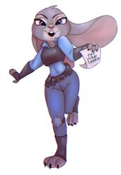  2020 anthro barefoot buckteeth claws clothed clothing countershade_face countershade_fur countershading digital_media_(artwork) disney english_text feet female fully_clothed fur grey_body grey_fur head_tuft hi_res hindpaw holding_object judy_hopps lagomorph leporid looking_at_viewer mammal open_mouth open_smile paws police police_uniform purple_eyes rabbit rin_tyan shaded simple_background smile solo standing teeth text toe_claws toeless_legwear tuft uniform white_background zootopia 