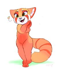  2019 ailurid anthro cute_fangs featureless_crotch female fur green_eyes heart_symbol hi_res inner_ear_fluff mammal nude open_mouth open_smile orange_body orange_fur red_panda ribbontini ribbontini_(character) simple_background smile solo standing tuft white_background white_body white_fur 