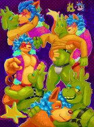  2024 absurd_res anthro antler_grab antlers belly_kiss black_harness blue_hair bulldog_harness canid canine capegloam clip_studio_paint_(artwork) clothing cuddling deer digital_media_(artwork) digital_painting_(artwork) duo ear_piercing ear_ring eyewear facial_hair floppy_ears french_kissing fur glasses green_antlers green_body green_fur hair harness hi_res horn hug hugging_another jockstrap kissing lop_ears making_out male male/male mammal moustache open_mouth open_smile orange_body orange_fur painting_(artwork) pecs piercing ring_piercing smile snout star_glasses sweater tail topwear underwear yellow_clothing yellow_sweater yellow_topwear 