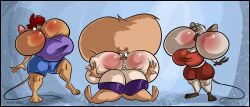  2025 almond_(dutch) anthro big_breasts big_tail blue_bottomwear blue_clothing blue_shorts boris_(dutch) bottomwear bra breasts brown_body brown_bottomwear brown_clothing brown_fur brown_shorts chipmunk clothed clothed_anthro clothed_female clothing colored crop_top dutch_(artist) female fully_clothed fully_clothed_anthro fully_clothed_female fur grey_body grey_fur ground_squirrel group hair hi_res huge_breasts inflation mammal misty_(dutch) mouse murid murine pink_inner_ear puffed_cheeks purple_bra purple_clothing purple_shirt purple_topwear purple_underwear red_clothing red_hair red_shirt red_topwear rodent sciurid shirt shorts tail topwear tree_squirrel trio underwear 