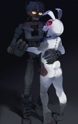  absurd_res ambiguous_gender animatronic anthro ass bow_tie breasts clothed clothing costume digital_media_(artwork) duo female five_nights_at_freddy&#039;s five_nights_at_freddy&#039;s:_security_breach hand_holding hand_on_back hi_res hug lagomorph leporid looking_at_another looking_at_viewer machine mammal patch_(fabric) rabbit red_sclera robot scottgames shaded standing steel_wool_studios suspendedpain the_mimic_(fnaf) vanny_(fnaf) whiskers 