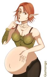  absurd_res arthur_and_the_invisibles arthur_montgomery belly cartoon digital_media_(artwork) dwarfism elf female gumongo hair hi_res orange_hair plant pregnant pregnant_female princess_selenia selenia solo thoughtfulness_pose 