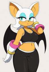  anthro bat big_breasts breasts cleavage clothed clothing female hi_res looking_at_viewer mammal midriff navel rouge_the_bat sega solo sonic_the_hedgehog_(series) sportswear tan_body tan_skin yuta_agc 