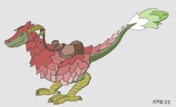  dinosaur extinct feathers feral horn lizard mount prehistoric_species red_body red_feathers reins reptile run_rabbit_bounce saddle scalie solo steed 