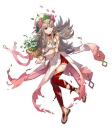  clenched_teeth eihi female fire_emblem fire_emblem_heroes flower_pot full_body gold_trim gradient_clothes grey_hair hair_ornament highres holding jewelry leg_up long_hair looking_away non-web_source official_art one_eye_closed parted_lips pelvic_curtain petals red_hair red_thighhighs sandals solo teeth thighhighs tiara toes torn_clothes transparent_background veronica_(fire_emblem) veronica_(valentine)_(fire_emblem) wide_sleeves 