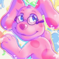  1:1 anthro avoid_posting blue&#039;s_clues blue_eyes canid canine canis domestic_dog eyewear female fur glasses heart_eyes heart_nose heart_symbol klotzzilla magenta_(blue&#039;s_clues) mammal markings nickelodeon paint pink_body pink_fur smike smile solo spots spotted_body spotted_fur 