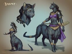  2020 4:3 bast black_body black_fur black_hair breasts clothed clothing deity digital_media_(artwork) domestic_cat egyptian egyptian_mythology felid felid_taur feline felis female fur hair hi_res long_hair mammal mammal_taur melee_weapon middle_eastern_mythology mythology sheathed_weapon simple_background solo sword sword_sheath taran_fiddler taur weapon weapon_sheath 