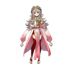  absurdres choker closed_mouth commentary_request dress eihi expressionless female fire_emblem fire_emblem_heroes flower flower_pot full_body gold_trim gradient_clothes grey_hair hair_ornament head_tilt highres holding jewelry long_hair looking_at_viewer official_art pelvic_curtain red_eyes red_thighhighs sandals simple_background solo thighhighs tiara toes veronica_(fire_emblem) veronica_(valentine)_(fire_emblem) white_background wide_sleeves 