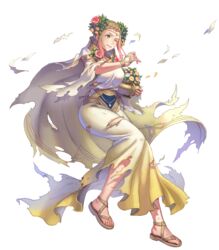  anbe_yoshirou blonde_hair breasts cape circlet clenched_teeth dress female fingernails fire_emblem fire_emblem_heroes flower flower_pot full_body gold_trim gradient_clothes gradient_hair hair_ornament henriette_(fire_emblem) henriette_(valentine)_(fire_emblem) highres holding jewelry long_dress looking_back medium_breasts multicolored_hair non-web_source official_art one_eye_closed parted_lips petals pink_hair sandals teeth toes torn_clothes torn_dress transparent_background wide_sleeves 