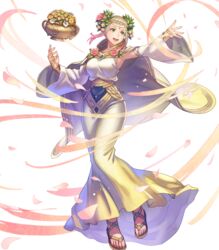  anbe_yoshirou armpits blonde_hair breasts cape circlet dress female fire_emblem fire_emblem_heroes floating floating_object flower flower_pot full_body gold_trim gradient_clothes gradient_hair hair_ornament henriette_(fire_emblem) henriette_(valentine)_(fire_emblem) highres long_dress looking_away medium_breasts multicolored_hair non-web_source official_art open_mouth petals pink_hair sandals sidelocks smile toes transparent_background wide_sleeves 