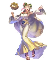  anbe_yoshirou armpits blonde_hair breasts cape circlet dress female fire_emblem fire_emblem_heroes floating floating_object flower flower_pot full_body gold_trim gradient_clothes gradient_hair hair_ornament henriette_(fire_emblem) henriette_(valentine)_(fire_emblem) highres long_dress looking_away medium_breasts multicolored_hair non-web_source official_art open_mouth pink_hair sandals sidelocks toes transparent_background wide_sleeves 