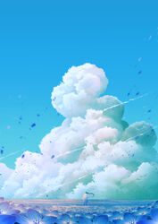  absurdres blue_flower blue_sky cloud cloudy_sky commentary_request fapka female field flower flower_field highres long_hair nemophila_(flower) original outdoors petals sky solo very_long_hair 