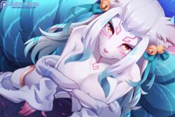  :3 ahri_(league_of_legends) animal_ear_fluff animal_ears animal_nose animated animated aqua_hair aqua_ribbon artist_name bandages bell body_fur breasts cleavage commentary english_commentary facial_mark female furrification furry furry_female hair_bell hair_ornament jewelry jingle_bell large_breasts league_of_legends live2d long_hair long_sleeves looking_at_viewer low_neckline multicolored_hair multiple_tails paid_reward_available patreon_logo patreon_username ribbon slit_pupils sollyz solo spirit_blossom_(league_of_legends) spirit_blossom_ahri tail watermark web_address whisker_markings white_fur white_hair yellow_eyes 