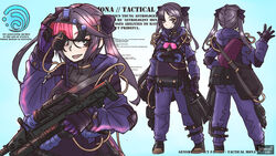  :d adjusting_eyewear ads_assault_rifle alternate_costume ammunition_pouch aqua_background artist_name assault_rifle bag black_bag black_footwear black_gloves black_hair blue_eyes blue_jacket body_armor boots bow bulletproof_vest character_name character_profile chart closed_mouth combat_boots commentary contemporary english_commentary english_text female finger_on_trigger frogman from_behind full_body genshin_impact gloves goggles gradient_background gun hair_between_eyes hair_ribbon hairbow holding holding_gun holding_weapon introvert-kun jacket jumpsuit knee_boots load_bearing_equipment long_hair long_sleeves looking_at_viewer lower_teeth_only mona_(genshin_impact) multiple_views open_mouth pocket pouch reference_sheet ribbon rifle sidelocks smile standing stencil_lettering tactical_clothes teeth twintails upper_body weapon 