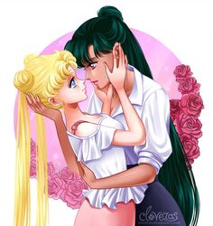  2girls bishoujo_senshi_sailor_moon cloveras embracing female female_only setsuna_meioh usagi_tsukino yuri 