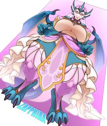  anthro big_breasts breasts clothed clothing digital_media_(artwork) digitigrade dragon dress feet female fsmaverick hi_res holy larger_female looking_at_viewer looking_down macro mythological_creature mythological_scalie mythology priest priest_robes scalie sexy_clothing size_difference smile solo tail thick_thighs toes topwear wide_hips wings zapphira 