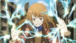  bad_id bad_link bad_twitter_id blue_bow blue_bowtie bow bowtie brown_eyes coat coppelion evil_grin evil_smile female grin irae_creation light_brown_hair long_hair looking_at_viewer outdoors ozu_kanon pale_skin power_lines ruins scarf smile solo upper_body 