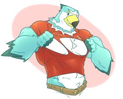  2015 4_fingers abs animal_crossing anthro arm_tuft avian beak belt bird blue_body blue_feathers chest_tuft clothing colored digital_media_(artwork) falcon falconid feathers fingers front_view grin half-length_portrait happyending head_tuft male manly merlin_(bird) multicolored_body multicolored_feathers muscular muscular_anthro muscular_male nintendo no_sclera one_eye_closed pecs pierce_(animal_crossing) portrait pubes red_clothing shaded shirt simple_background smile solo tearing_clothing teeth topwear torn_clothing tuft white_background white_body white_feathers wink yellow_beak yellow_eyes 