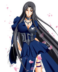  bad_id bad_pixiv_id black_eyes black_hair blue_eyes breasts cherry_blossoms cleavage collar collarbone commentary_request female highres long_hair looking_at_viewer marishiten medium_breasts necktie pandora_(saint_seiya) photoshop_(medium) saint_seiya saint_seiya_omega solo 