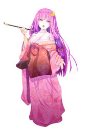  alternate_costume asa_no_ha_(pattern) bad_id bad_pixiv_id blue_ribbon blush breasts cleavage collarbone commentary_request crescent crescent_hair_ornament eyeshadow female floral_print hair_ornament hair_ribbon heart heart-shaped_pupils highres holding holding_smoking_pipe japanese_clothes kikumon kimono kiseru long_hair looking_at_viewer makeup medium_breasts nekomiyanono obi off_shoulder open_mouth patchouli_knowledge purple_eyes purple_hair red_ribbon ribbon sash sayagata shippou_(pattern) simple_background smoking_pipe solo symbol-shaped_pupils teeth touhou white_background yuujo 