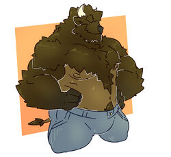  2015 3_fingers anthro arm_tuft biceps big_biceps big_muscles bison black_nose bottomwear bovid bovine brown_body brown_eyebrows brown_fur brown_nipples brown_pubes chest_tuft chin_tuft clothed clothing colored denim denim_bottomwear denim_clothing digital_media_(artwork) dot_eyes eyebrows facial_tuft fingers front_view frown fur happyending head_tuft horn jeans light male mammal manly multicolored_body multicolored_fur musclegut muscular muscular_anthro muscular_male navel neck_tuft nipples pants portrait pubes serratus shaded short_tail simple_background slightly_chubby solo tail three-quarter_portrait toony topless tuft two_tone_body two_tone_fur white_background white_horn 