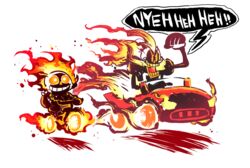  animated_skeleton bicycle bone car crossover duo fire ghost_rider inside_car marvel papyrus_(undertale) rariatoo sans_(undertale) simple_background skeleton text undead undertale undertale_(series) vehicle white_background 