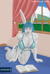  animal_humanoid bed bedroom big_breasts big_muscles bikini blue_eyes blue_hair breasts clothing female furniture hair humanoid kurt_logan lagomorph lagomorph_humanoid leporid_humanoid long_ears looking_at_viewer mammal mammal_humanoid muscular rabbit_humanoid solo swimwear tammy_(disambiguation) tammy_anderson text uncanny_valley url white_body white_skin 