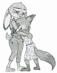  absurd_res anthro bodily_fluids canid canine clothing crying disney drawing dress duo female fox fur hi_res judy_hopps lagomorph leporid long_ears mammal rabbit shadow-gate tears ziegelzeig zootopia 