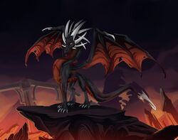  2018 activision avoid_posting claws corrupt_cynder cynder detailed_background digital_media_(artwork) dragon european_mythology female feral membrane_(anatomy) membranous_wings mythological_creature mythological_scalie mythology outside red_eyes scalie schl4fmuetze sky solo spyro_the_dragon standing western_dragon wings 