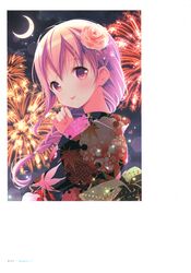  :p absurdres aerial_fireworks alternate_hairstyle blush braid cloud female fireworks floral_print from_side highres hinako_note japanese_clothes kimono light_brown_hair looking_at_viewer march-bunny night night_sky page_number pink_eyes sakuragi_hinako scan single_braid sky solo tongue tongue_out 