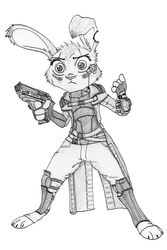  absurd_res anthro belt bulletproof_vest clothing cosplay crossover disney drawing fallout female fur gate gloves gun handgun handwear hi_res judy_hopps knee_pads lagomorph leporid long_coat long_ears mammal microsoft ncr_ranger_(fallout) pip-boy rabbit ranged_weapon scar solo the_courier_(fallout) weapon zootopia 