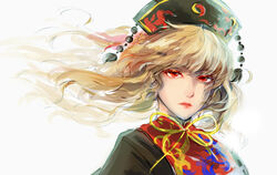  blonde_hair commentary_request female hat junko_(touhou) long_hair naozi photoshop_(medium) portrait red_hair solo touhou 