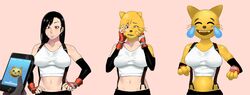  1girls bare_shoulders big_breasts breasts catgirl emoji emojification female female_only final_fantasy final_fantasy_vii hair_loss human humanoid identity_death large_breasts menma911 skin_color_change solo solo_female tagme tifa_lockhart transformation transformation_sequence what yellow_skin 