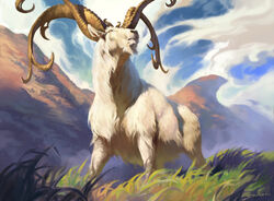  ambiguous_gender bovid caprine feral front_view goat hasbro horn ibex landscape looking_away low-angle_view magic:_the_gathering mammal official_art outside sidharth_chaturvedi signature solo standing 