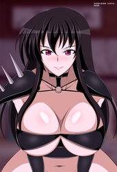  black_hair breasts cleavage female high_school_dxd large_breasts long_hair navel purple_eyes raynare underboob 